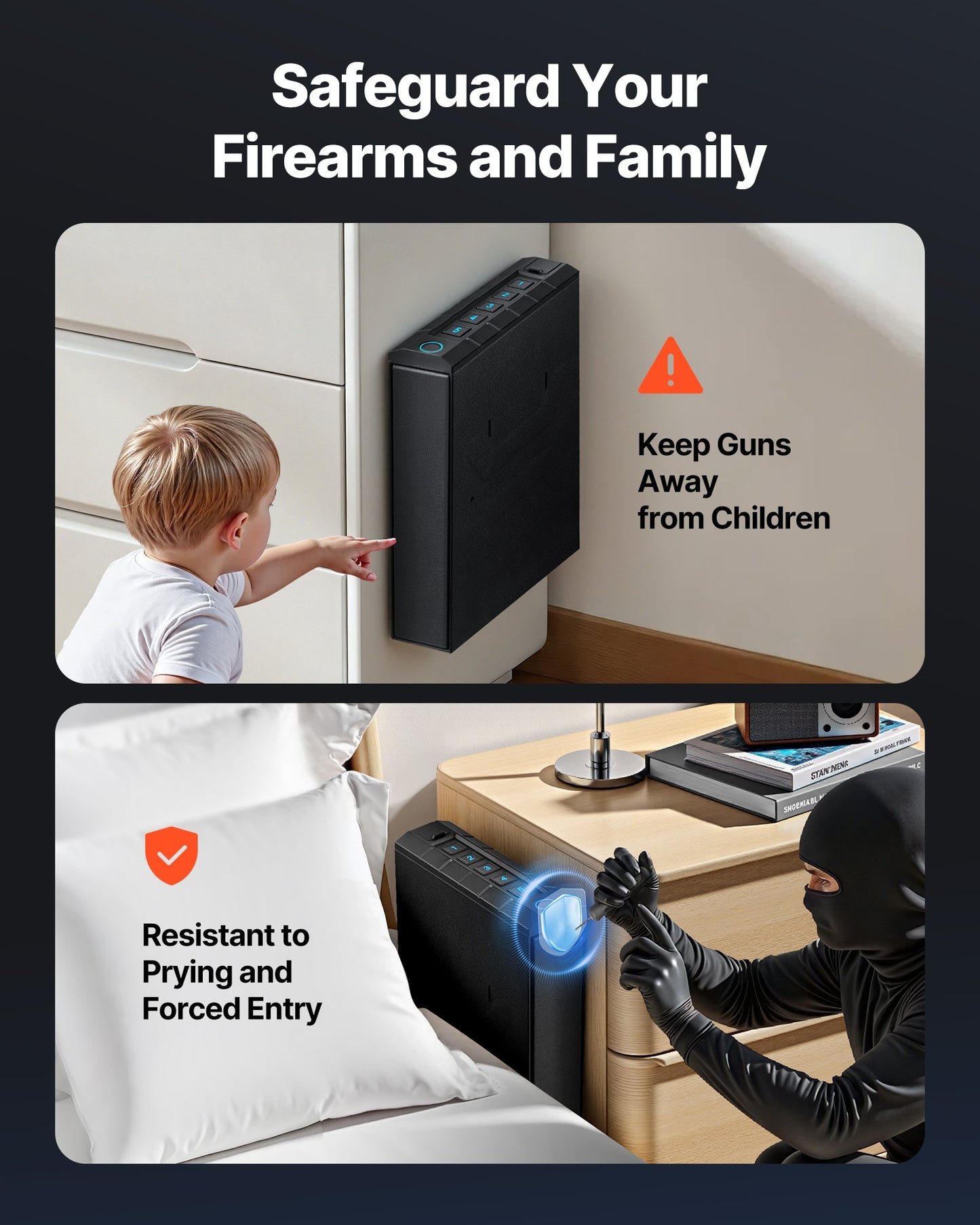 Gun Safe, Slider Handgun Gun Safe with Fingerprint/Password/Key, 3-Way Quick Access Firearm Case Box with Lighting for 1 Pistol & Magazine, Mounted Pistol Gun Box for Nightstand Bedside Desk Car - Image 7