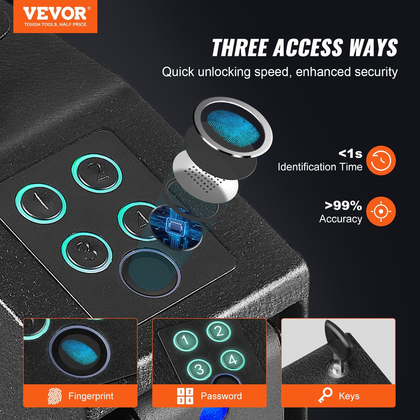Mounted Gun Safe for Pistols Biometric Gun Safe 3 Access Ways 1 Pistol - Image 2