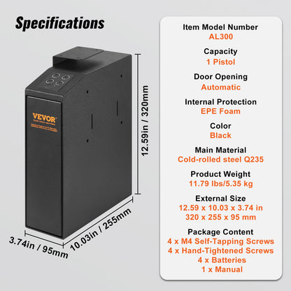 Mounted Gun Safe for Pistols Biometric Gun Safe 3 Access Ways 1 Pistol - Image 7