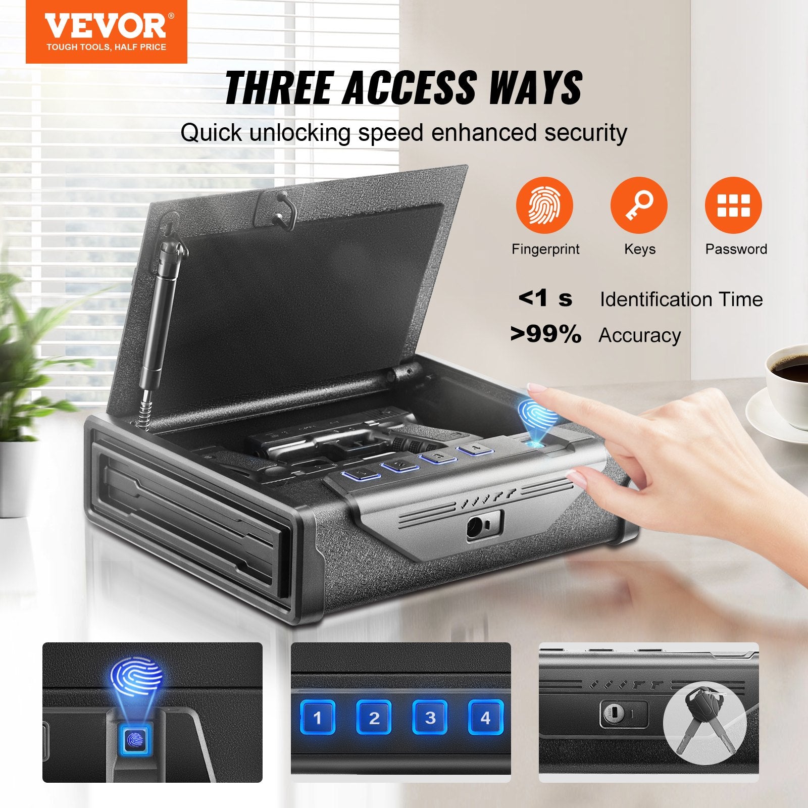 Gun Safe for Pistols Biometric Gun Safe with 3 Access Ways for 2 Pistols - Image 2