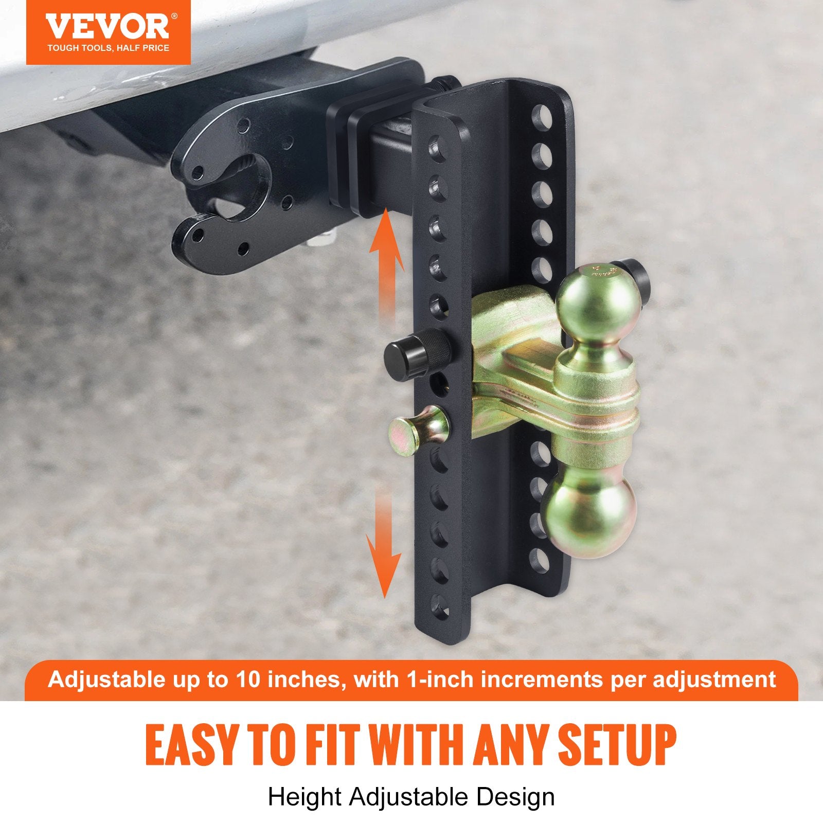 Adjustable Trailer Hitch, 25.4 cm Drop & 21.59 cm Rise Hitch Ball Mount with 5.08 cm Receiver, Solid Tube, 6350 kgs GTW, 5.08 cm & 5.08-0.79 cm 45# Steel Tow Balls with Key Lock for Truck Towing - Image 2