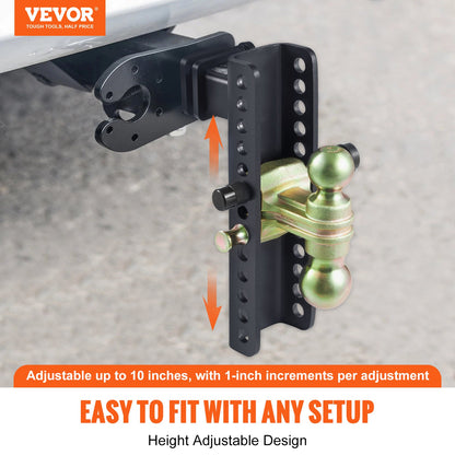 Adjustable Trailer Hitch, 25.4 cm Drop & 21.59 cm Rise Hitch Ball Mount with 5.08 cm Receiver, Solid Tube, 6350 kgs GTW, 5.08 cm & 5.08-0.79 cm 45# Steel Tow Balls with Key Lock for Truck Towing - Image 2