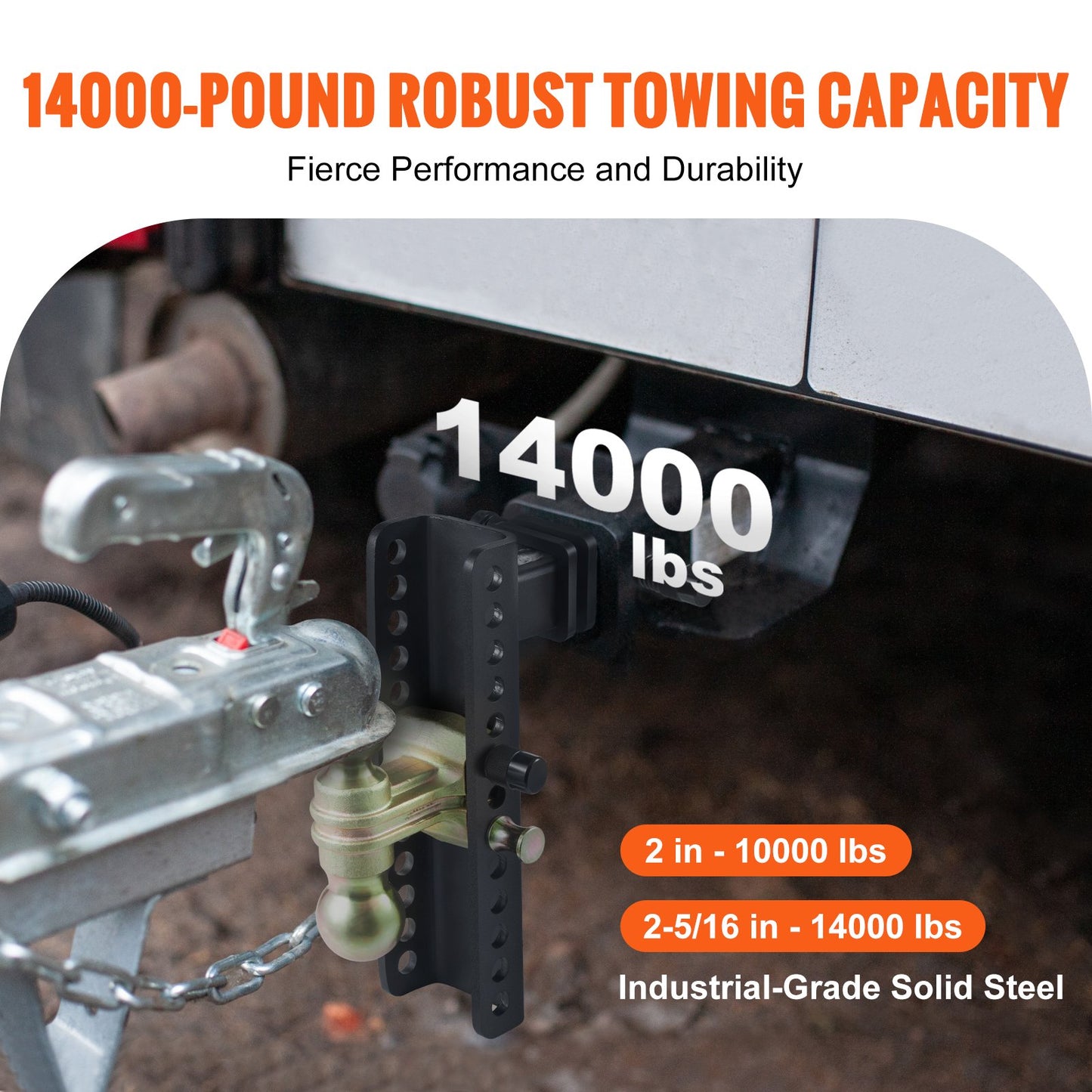 Adjustable Trailer Hitch, 25.4 cm Drop & 21.59 cm Rise Hitch Ball Mount with 5.08 cm Receiver, Solid Tube, 6350 kgs GTW, 5.08 cm & 5.08-0.79 cm 45# Steel Tow Balls with Key Lock for Truck Towing - Image 3