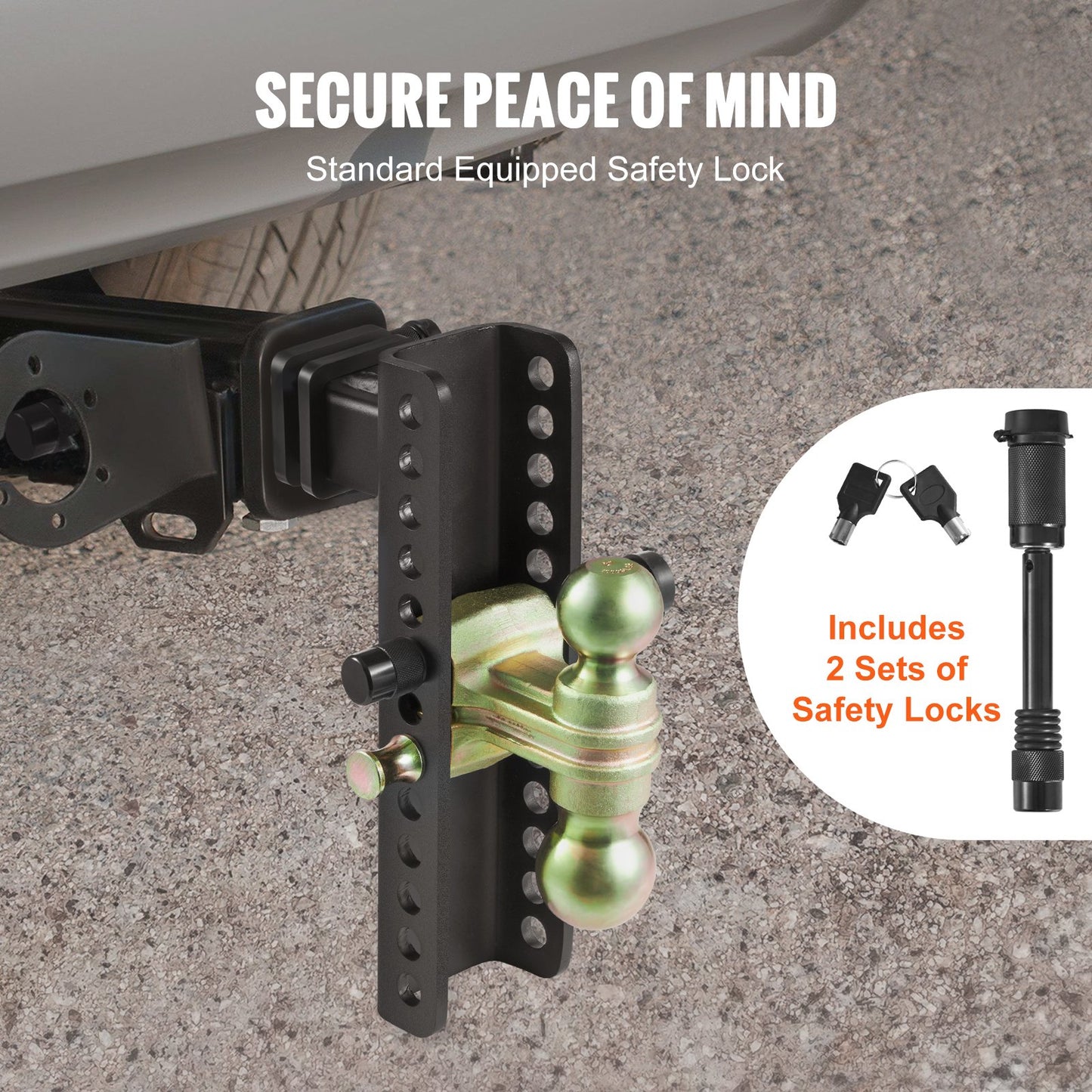 Adjustable Trailer Hitch, 25.4 cm Drop & 21.59 cm Rise Hitch Ball Mount with 5.08 cm Receiver, Solid Tube, 6350 kgs GTW, 5.08 cm & 5.08-0.79 cm 45# Steel Tow Balls with Key Lock for Truck Towing - Image 5