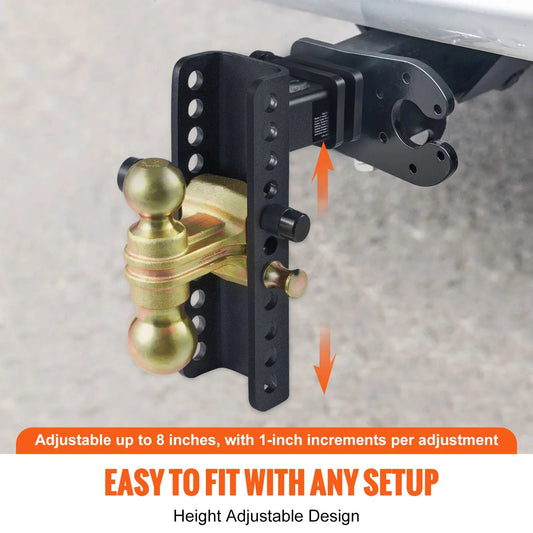 Adjustable Trailer Hitch, 203.2 mm Drop & 165.1 mm Rise Hitch Ball Mount with 50.8 mm Receiver, Solid Tube, 6350 kg GTW, 50.8 m and 58.7 mm 45# Steel Tow Balls with Key Lock for Truck Towing - Image 2