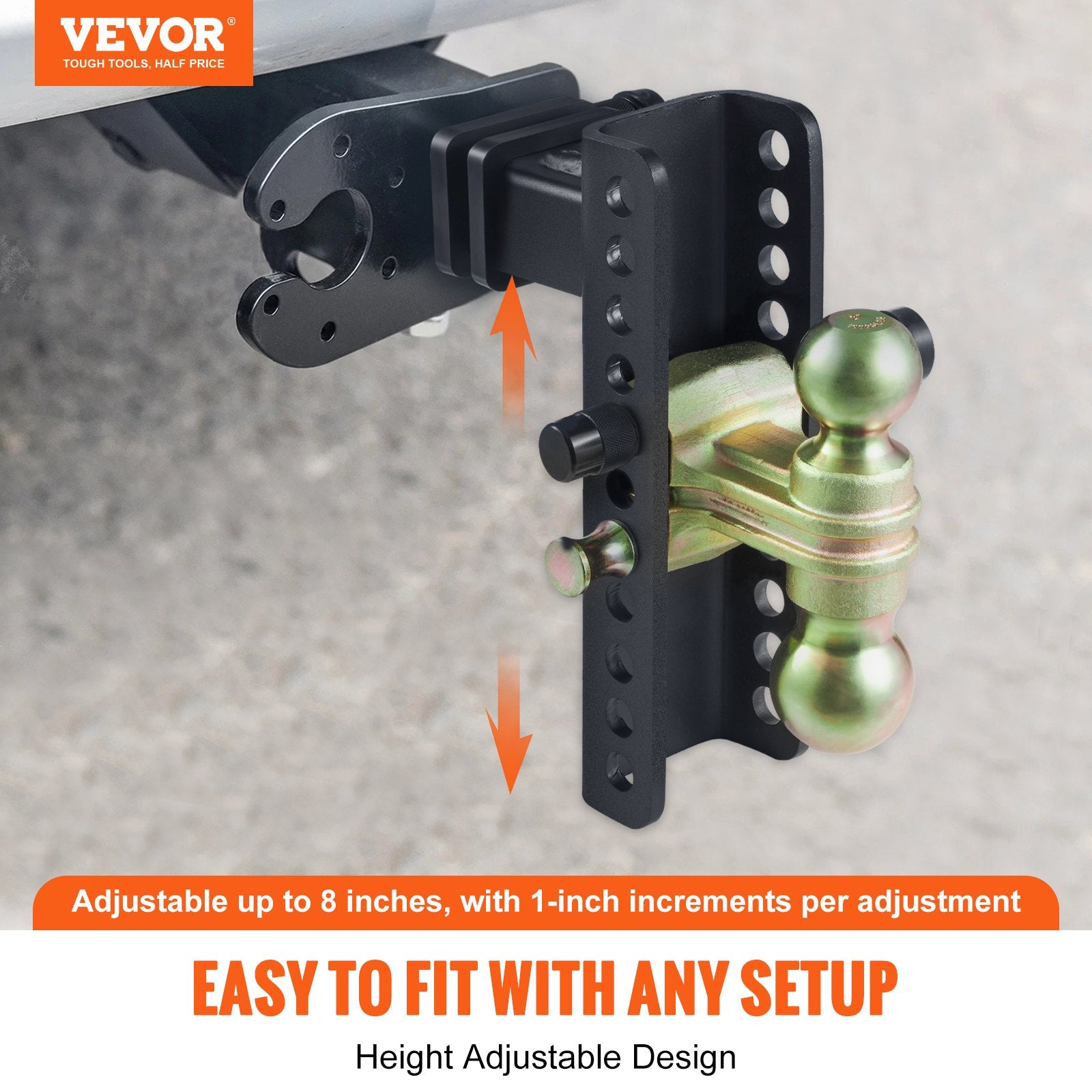 Adjustable Trailer Hitch, 203.2 mm Drop & 165.1 mm Rise Hitch Ball Mount with 50.8 mm Receiver, Solid Tube, 6350 kg GTW, 50.8 m and 58.7 mm 45# Steel Tow Balls with Key Lock for Truck Towing - Image 2