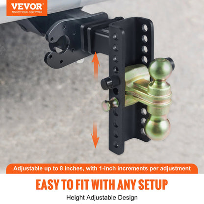 Adjustable Trailer Hitch, 203.2 mm Drop & 165.1 mm Rise Hitch Ball Mount with 50.8 mm Receiver, Solid Tube, 6350 kg GTW, 50.8 m and 58.7 mm 45# Steel Tow Balls with Key Lock for Truck Towing - Image 2