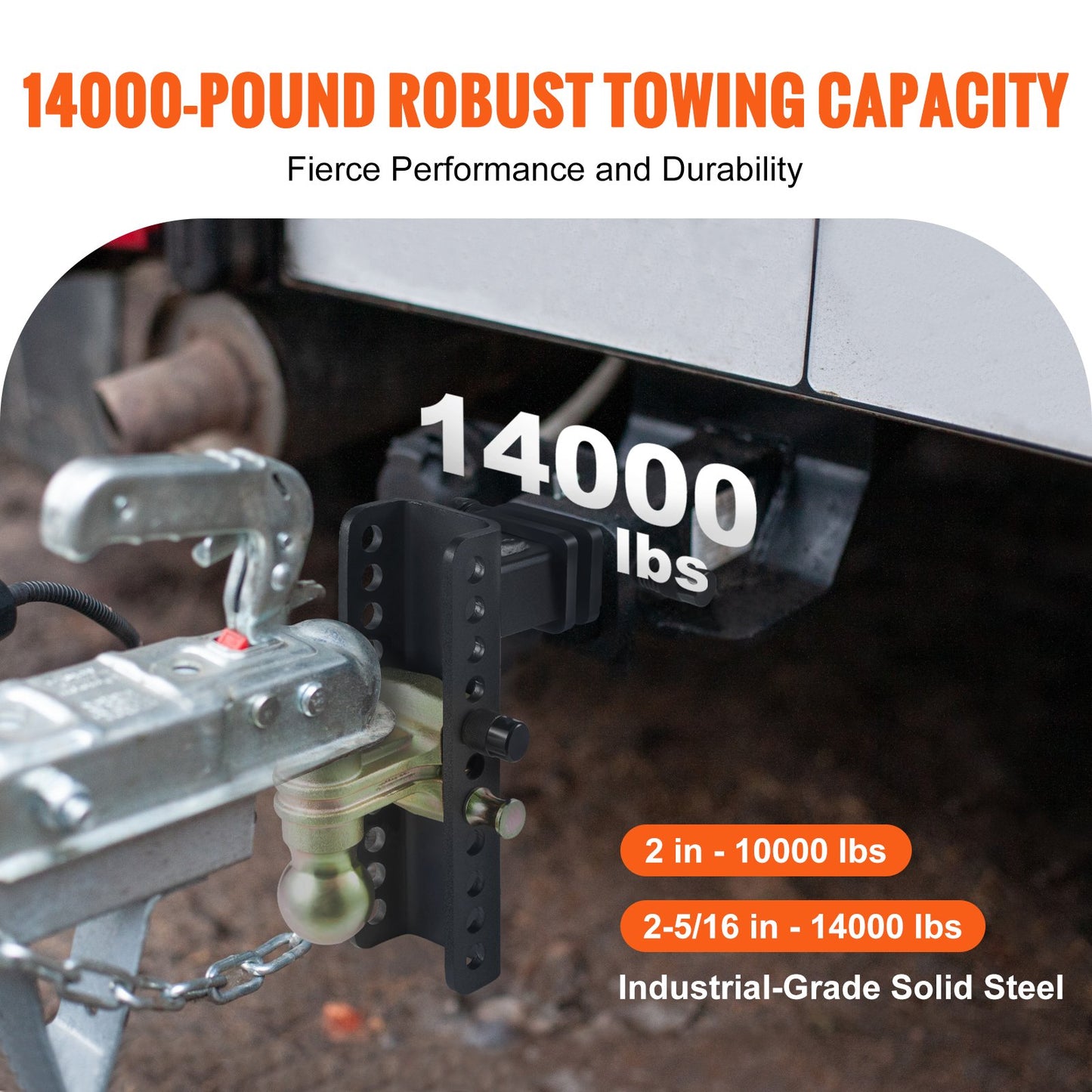 Adjustable Trailer Hitch, 203.2 mm Drop & 165.1 mm Rise Hitch Ball Mount with 50.8 mm Receiver, Solid Tube, 6350 kg GTW, 50.8 m and 58.7 mm 45# Steel Tow Balls with Key Lock for Truck Towing - Image 3