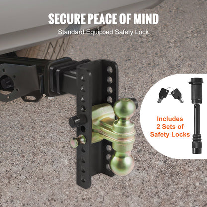 Adjustable Trailer Hitch, 203.2 mm Drop & 165.1 mm Rise Hitch Ball Mount with 50.8 mm Receiver, Solid Tube, 6350 kg GTW, 50.8 m and 58.7 mm 45# Steel Tow Balls with Key Lock for Truck Towing - Image 5