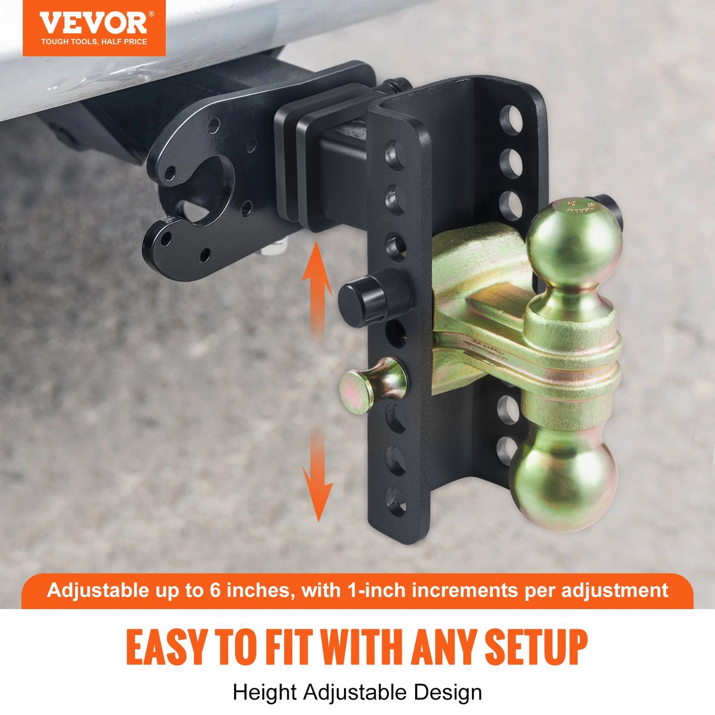 Adjustable Trailer Hitch, 152.4 mm Drop & 114.3 mm Rise Hitch Ball Mount with 50.8 mm Receiver, Solid Tube, 6350 kg GTW, 50.8 mm and 58.7 mm 45# Steel Tow Balls with Key Lock for Truck Towing - Image 2