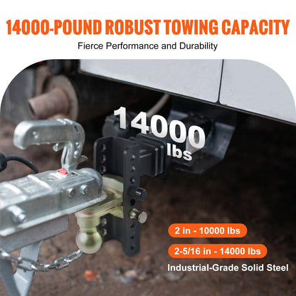Adjustable Trailer Hitch, 152.4 mm Drop & 114.3 mm Rise Hitch Ball Mount with 50.8 mm Receiver, Solid Tube, 6350 kg GTW, 50.8 mm and 58.7 mm 45# Steel Tow Balls with Key Lock for Truck Towing - Image 3