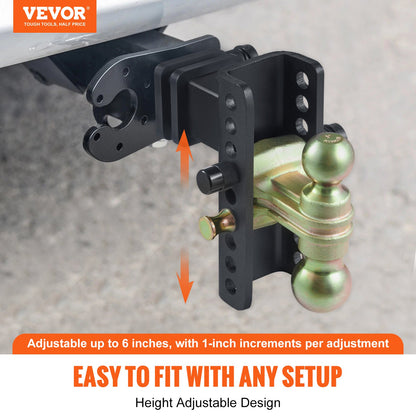 Adjustable Trailer Hitch, 15cm Drop & 11.43cm Rise Hitch Ball Mount with 6.35cm Receiver, Solid Tube, 6577 kgs GTW, 5.08cm & 5.08-0.79cm 45# Steel Tow Balls with Key Lock for Truck Towing - Image 2