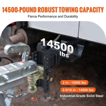 Adjustable Trailer Hitch, 15cm Drop & 11.43cm Rise Hitch Ball Mount with 6.35cm Receiver, Solid Tube, 6577 kgs GTW, 5.08cm & 5.08-0.79cm 45# Steel Tow Balls with Key Lock for Truck Towing - Image 3