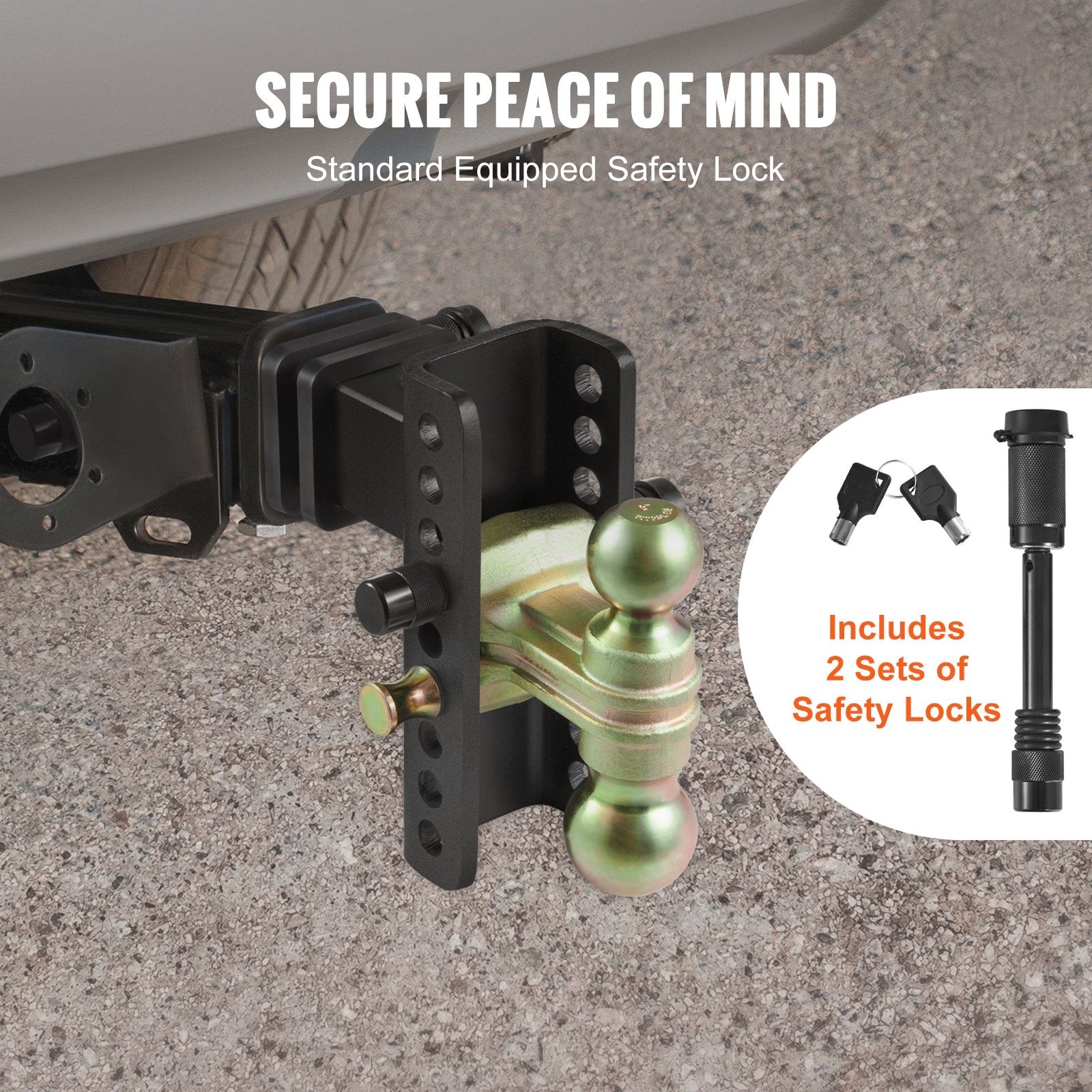 Adjustable Trailer Hitch, 15cm Drop & 11.43cm Rise Hitch Ball Mount with 6.35cm Receiver, Solid Tube, 6577 kgs GTW, 5.08cm & 5.08-0.79cm 45# Steel Tow Balls with Key Lock for Truck Towing - Image 5