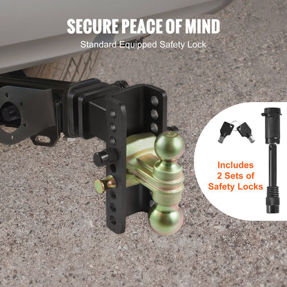 Adjustable Trailer Hitch, 15cm Drop & 11.43cm Rise Hitch Ball Mount with 6.35cm Receiver, Solid Tube, 6577 kgs GTW, 5.08cm & 5.08-0.79cm 45# Steel Tow Balls with Key Lock for Truck Towing - Image 5