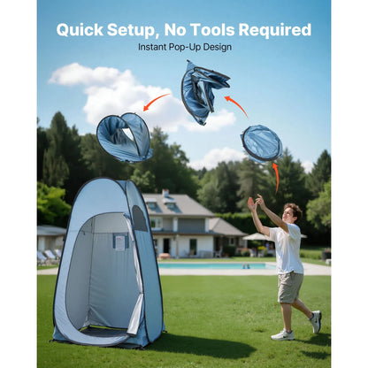 Pop up Shower Tent, Instant Portable Privacy Tent Changing Room with Hanging Bag, Ground Stakes, Ropes, Carry Bag, 190T Polyester with Silver Coating, Quick Setup, for Camping, Beach, Fishing - Image 4