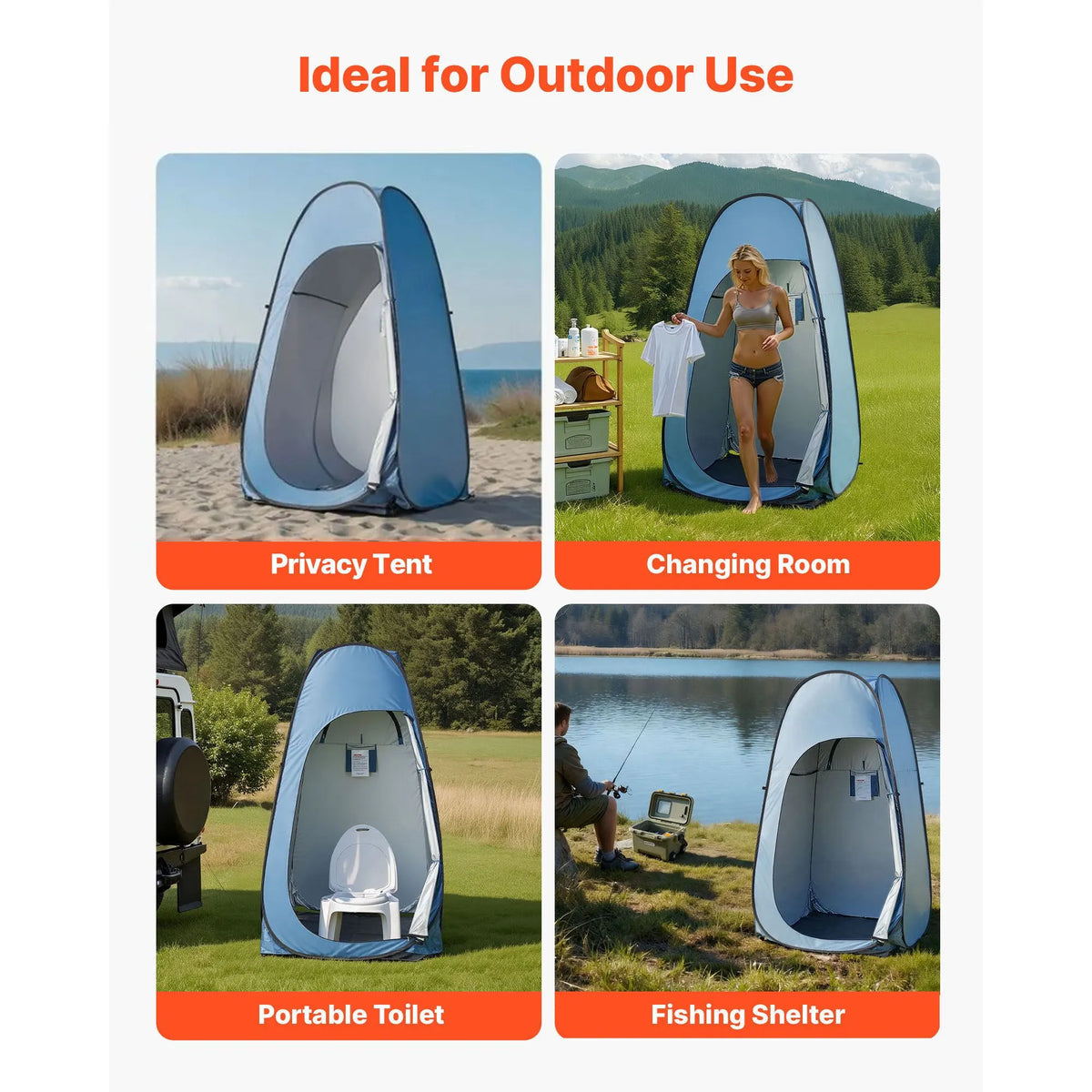Pop up Shower Tent, Instant Portable Privacy Tent Changing Room with Hanging Bag, Ground Stakes, Ropes, Carry Bag, 190T Polyester with Silver Coating, Quick Setup, for Camping, Beach, Fishing - Image 6
