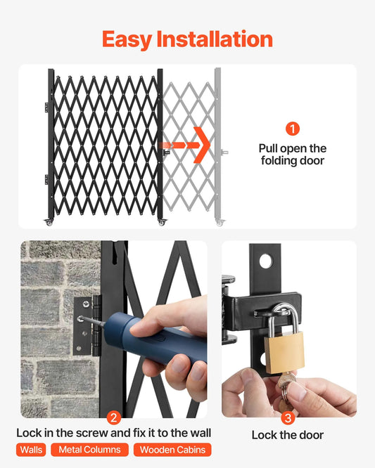 Single Folding Security Gate, 85" H x 95" W Folding Door Gate, Steel Accordion Security Gate, Flexible Expanding Security Gate, Rolling Barricade Gate, Scissor Gate/Door with Padlock - Image 4