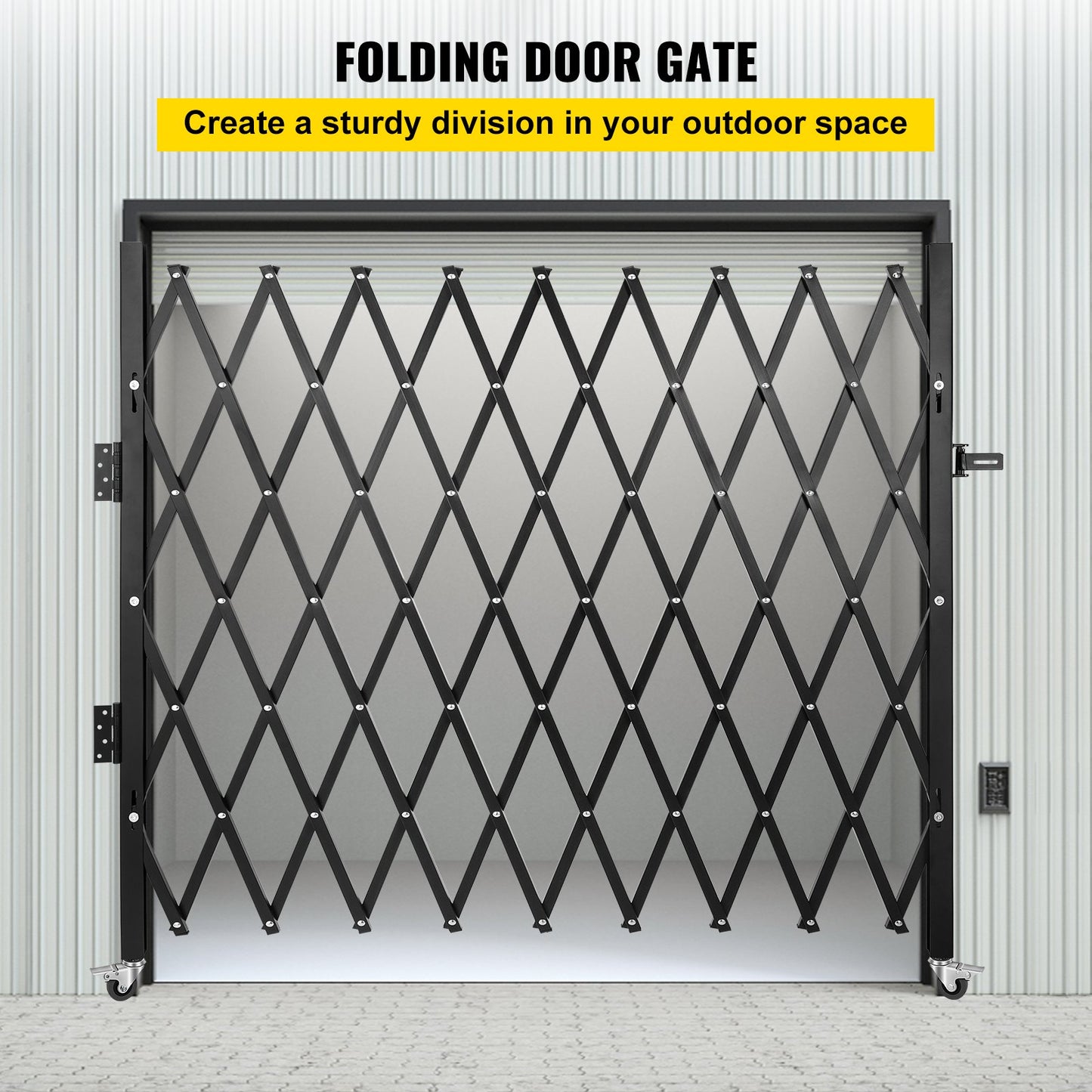 VEVOR Single Folding Security Gate, 85" H x 95" W Folding Door Gate, Steel Accordion Security Gate, Flexible Expanding Security Gate, Rolling Barricade Gate, Scissor Gate/Door with Padlock - Image 2