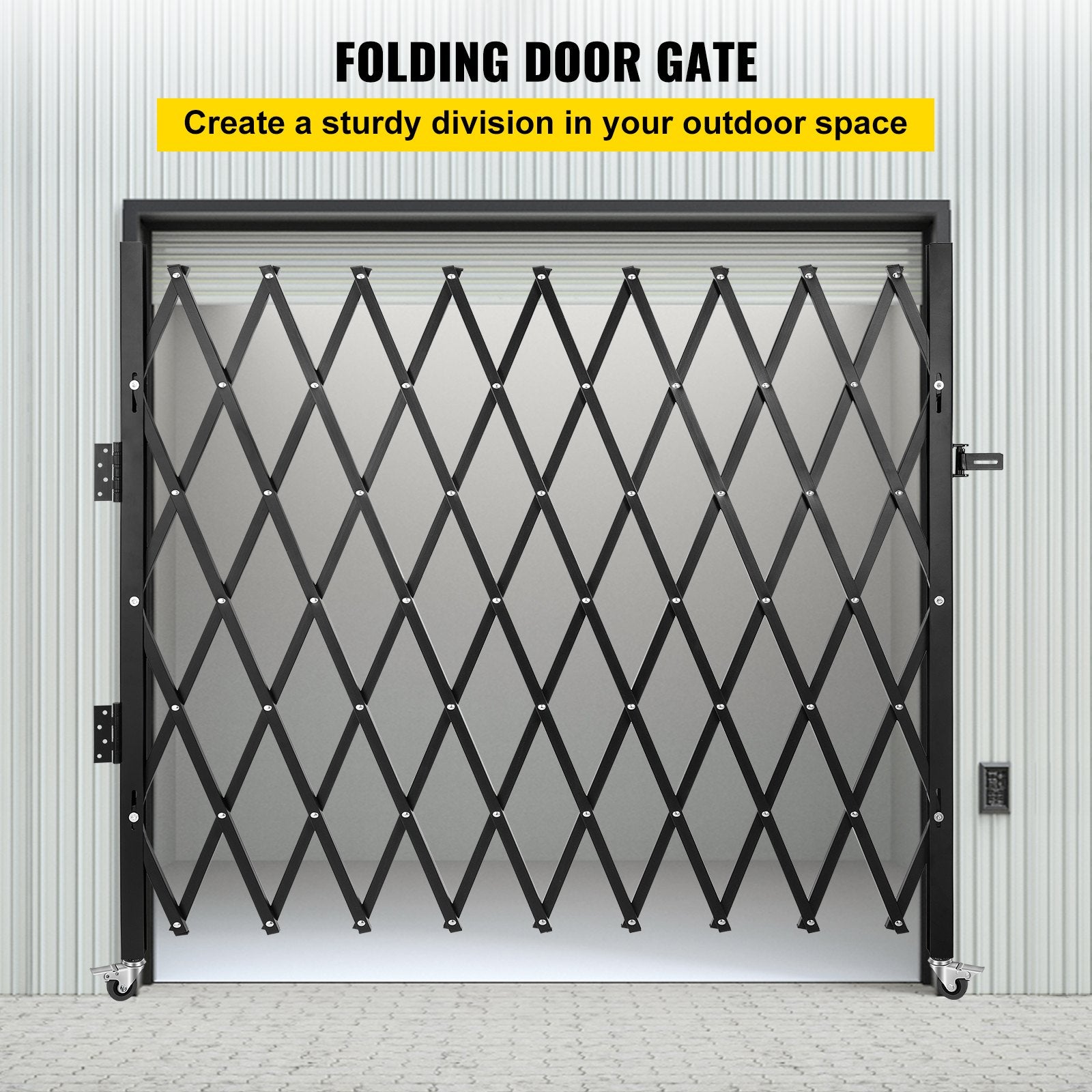 VEVOR Single Folding Security Gate, 85" H x 95" W Folding Door Gate, Steel Accordion Security Gate, Flexible Expanding Security Gate, Rolling Barricade Gate, Scissor Gate/Door with Padlock - Image 2