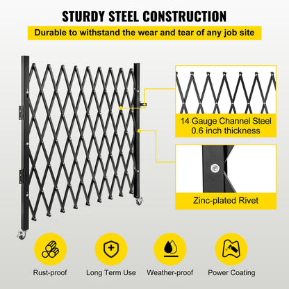 VEVOR Single Folding Security Gate, 85" H x 95" W Folding Door Gate, Steel Accordion Security Gate, Flexible Expanding Security Gate, Rolling Barricade Gate, Scissor Gate/Door with Padlock - Image 4