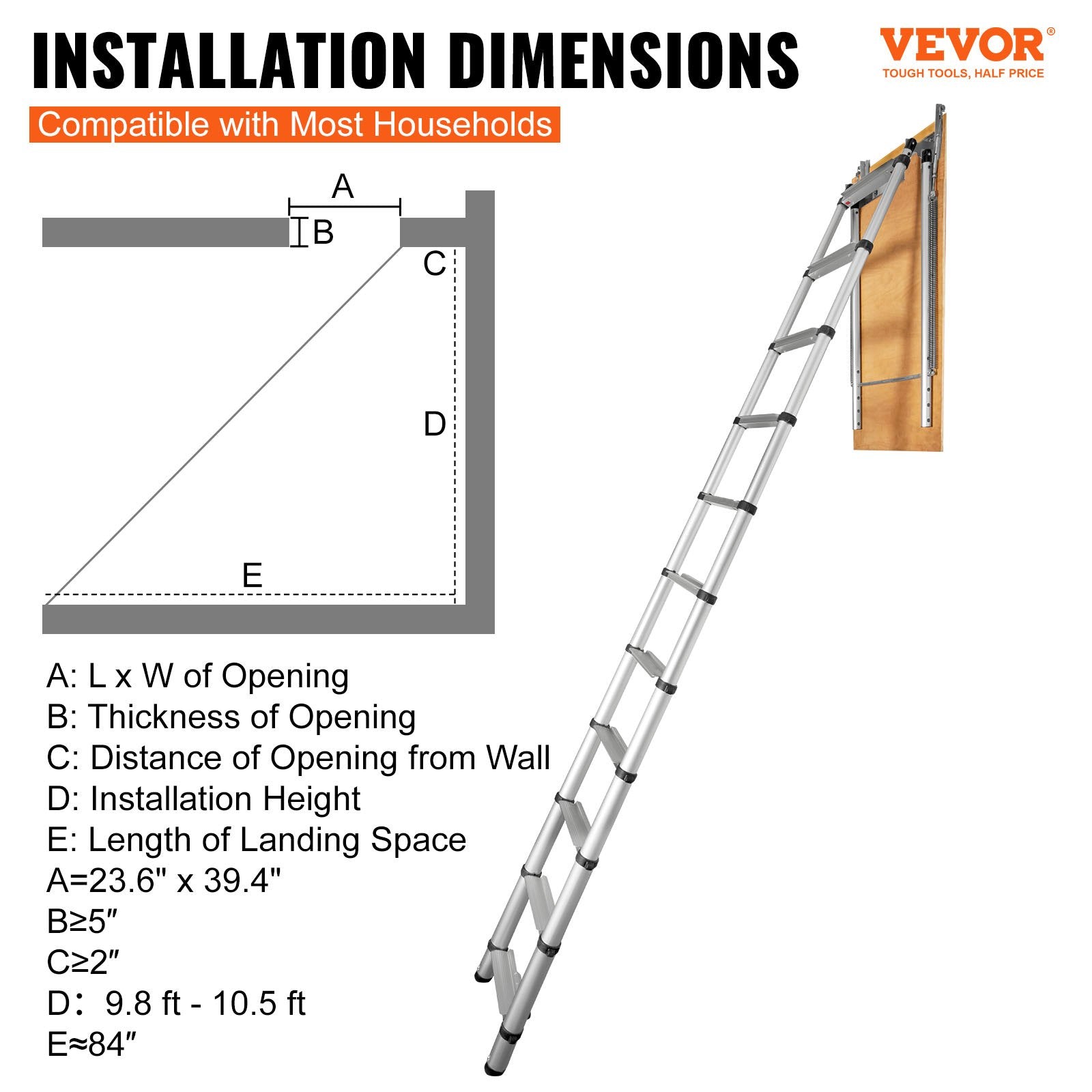 Attic Ladder Telescoping, 158.76kg Capacity, 100cm x 59.94cm,Multi-Purpose Aluminium Extension, Lightweight and Portable,Fits298.7cm-320.04cmCeilingHeights,Convenient Access to Your Attic Standa - Image 2