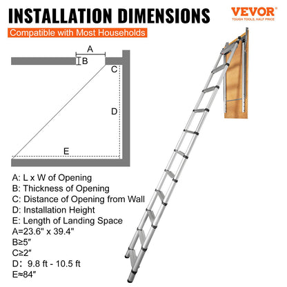 Attic Ladder Telescoping, 158.76kg Capacity, 100cm x 59.94cm,Multi-Purpose Aluminium Extension, Lightweight and Portable,Fits298.7cm-320.04cmCeilingHeights,Convenient Access to Your Attic Standa - Image 2