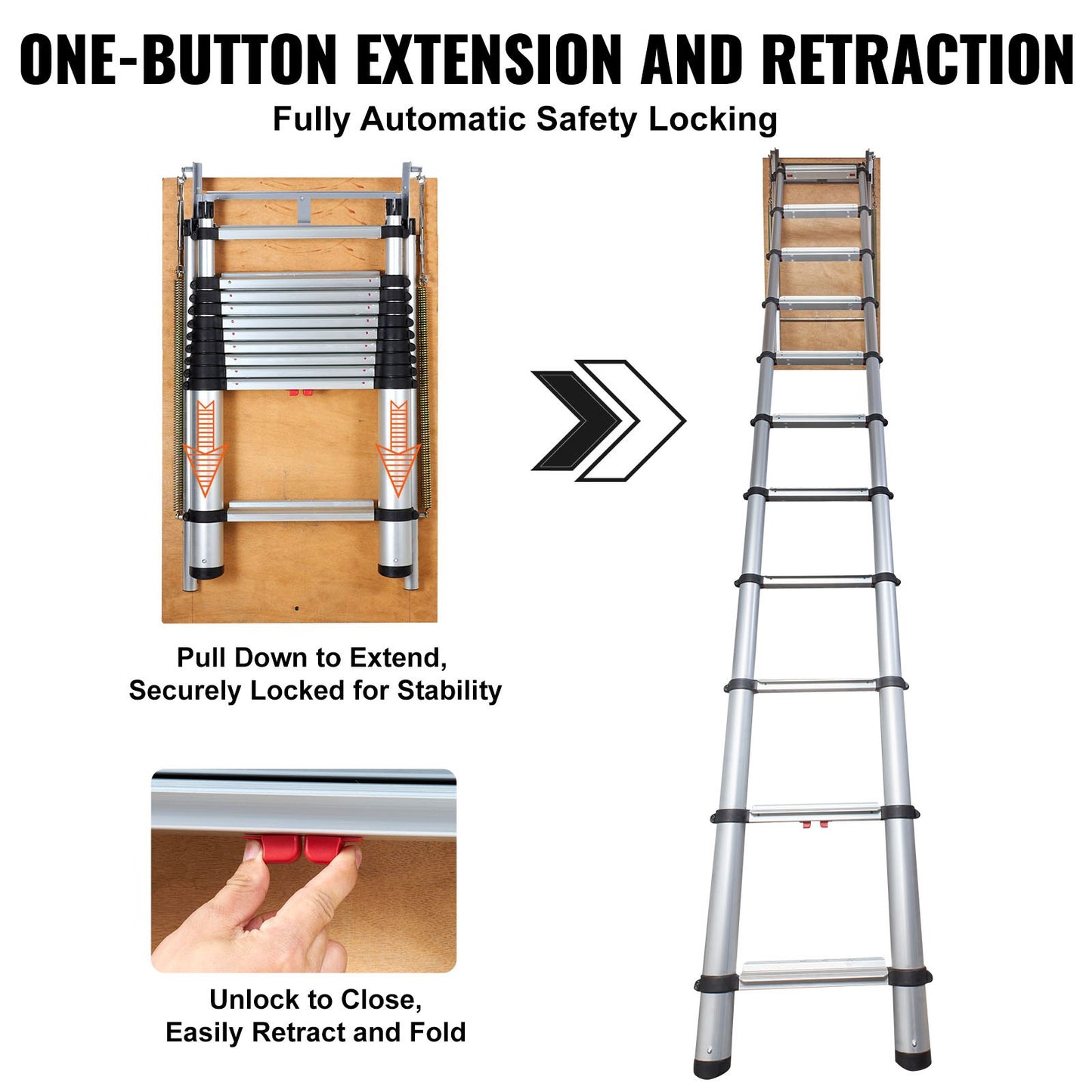 Attic Ladder Telescoping, 158.76kg Capacity, 100cm x 59.94cm,Multi-Purpose Aluminium Extension, Lightweight and Portable,Fits298.7cm-320.04cmCeilingHeights,Convenient Access to Your Attic Standa - Image 6