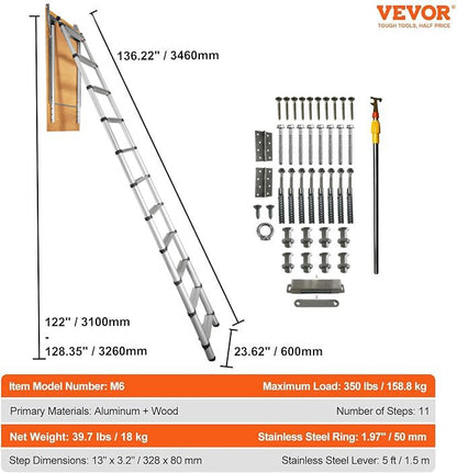 Attic Ladder Telescoping, 158.76kg Capacity, 100cm x 59.94cm,Multi-Purpose Aluminium Extension, Lightweight and Portable,Fits298.7cm-320.04cmCeilingHeights,Convenient Access to Your Attic Standa - Image 7