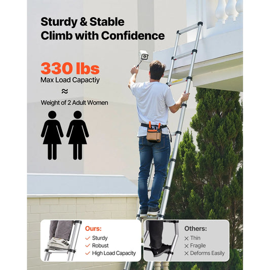 3.8m Telescoping Ladder, Aluminum Lightweight Multi-Purpose Collapsible Extension, One-Touch Retraction Ladder, Heavy Duty 150kg Max Capacity with Non-Slip Feet, for Home, Outdoor Work, Loft - Image 2
