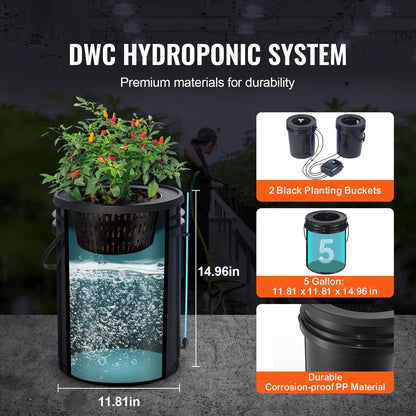 DWC Hydroponics Grow System Deep Water Culture with Top Drip 2 Buckets - Image 2