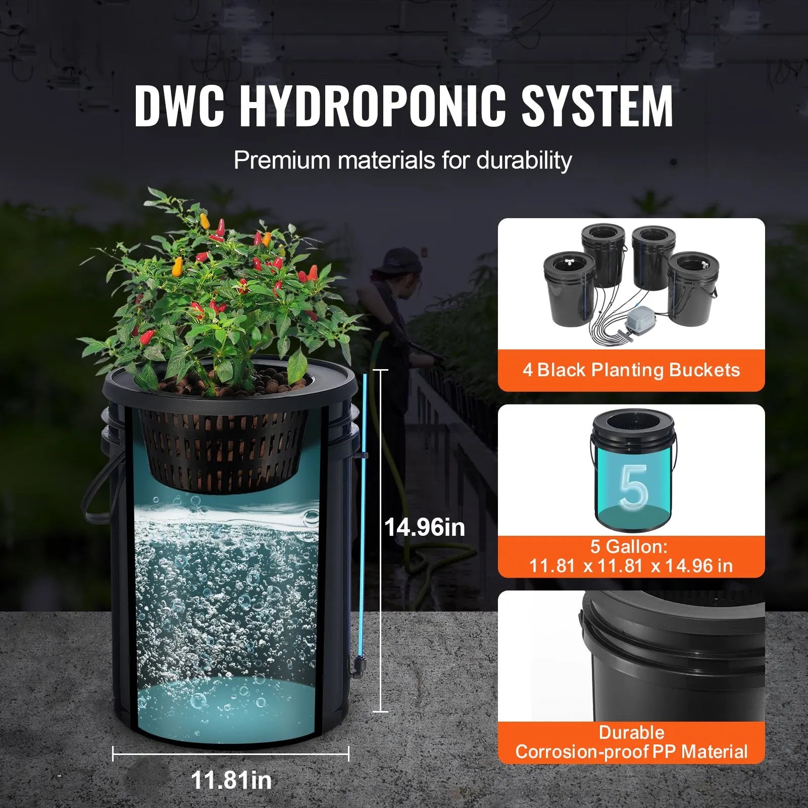 DWC Hydroponics Grow System Deep Water Culture with Top Drip 4 Buckets - Image 2