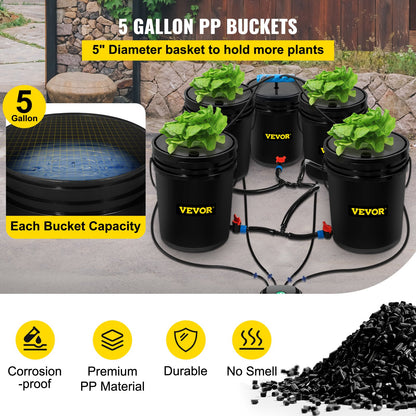 DWC Hydroponic System, 5 Gallon 5 Buckets, Deep Water Culture Growing Bucket, Hydroponics Grow Kit with Pump, Air Stone and Connected Reservoir, for Indoor/Outdoor Leafy Vegetables - Image 3