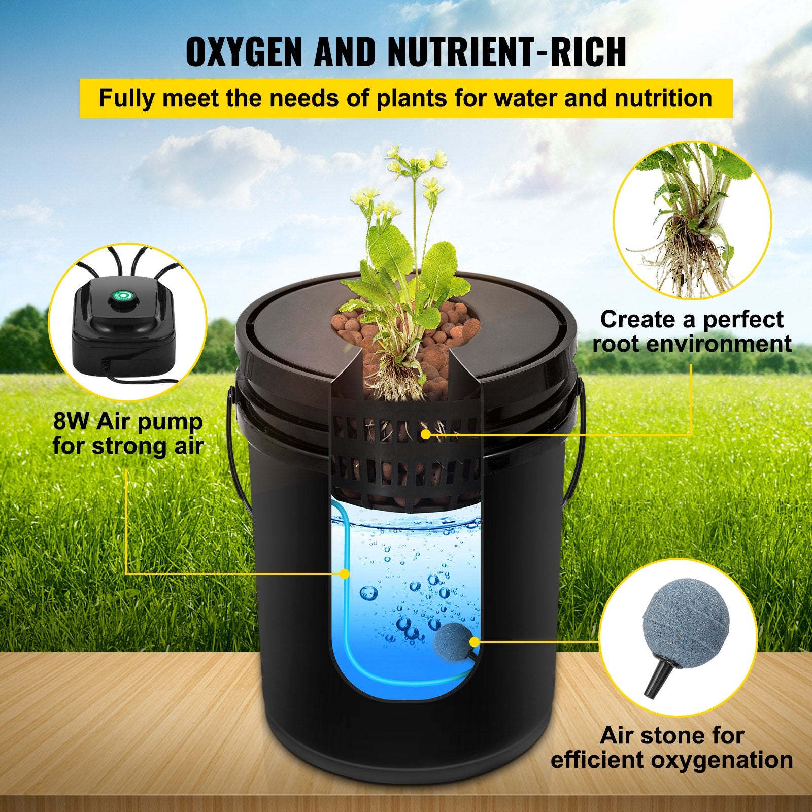 DWC Hydroponic System, 5 Gallon 5 Buckets, Deep Water Culture Growing Bucket, Hydroponics Grow Kit with Pump, Air Stone and Connected Reservoir, for Indoor/Outdoor Leafy Vegetables - Image 4