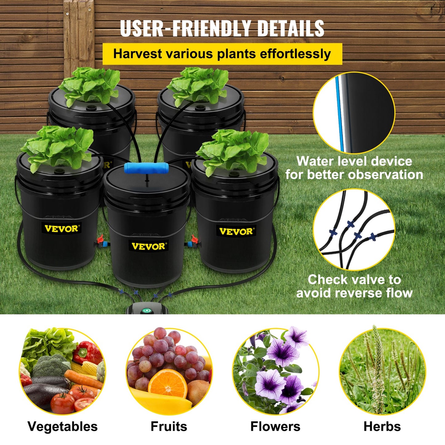 DWC Hydroponic System, 5 Gallon 5 Buckets, Deep Water Culture Growing Bucket, Hydroponics Grow Kit with Pump, Air Stone and Connected Reservoir, for Indoor/Outdoor Leafy Vegetables - Image 5