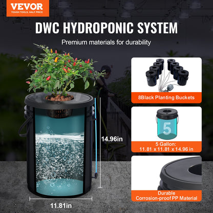 DWC Hydroponics Grow System Deep Water Culture 8 Buckets with Air Pump - Image 2