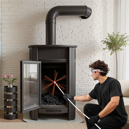 Chimney Sweep Kit, 12m Maximum Extendable Length Chimney Brush, Chimney Cleaner Sweeper with Dual Brush Heads, Brush & Goggles, Fireplace Cleaning Tool for Square, Rectangle, Arch Chimneys - Image 8