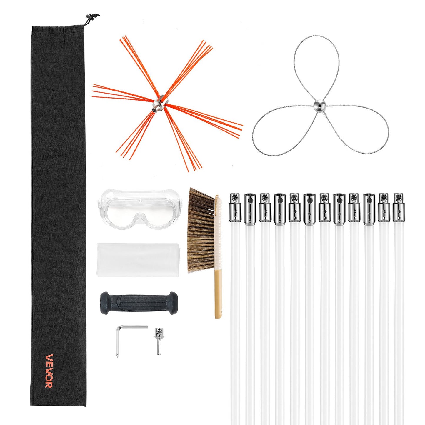 Chimney Sweep Kit, 12m Maximum Extendable Length Chimney Brush, Chimney Cleaner Sweeper with Dual Brush Heads, Brush & Goggles, Fireplace Cleaning Tool for Square, Rectangle, Arch Chimneys - Image 9