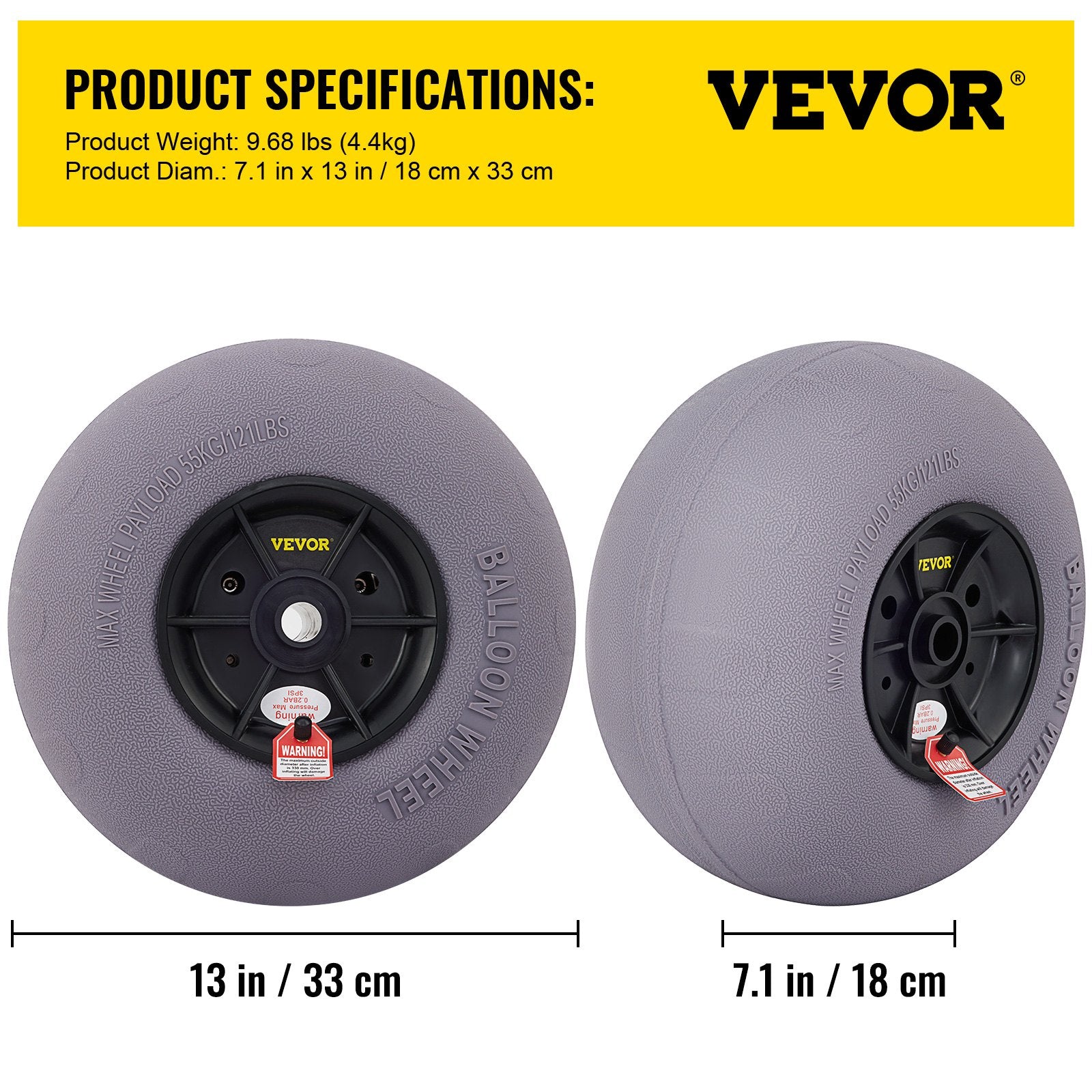 Balloon Beach Wheels Replacement Beach Tires 13" TPU 121 LBS Load Capacity - Image 7