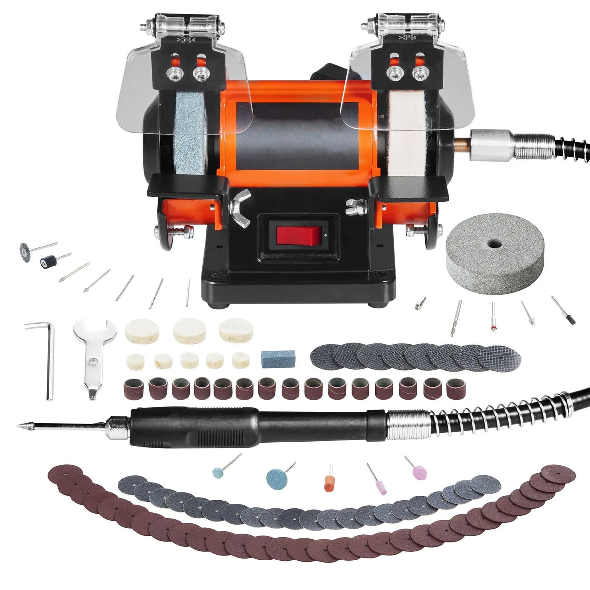 Jewelry Polisher, Bench Grinder Polishing & Buffing Machine, 3590RPM Bench Lathe Polisher with 1 Wool Wheel & 1 Abrasive Fiber Wheel & 1 Grinding Wheel & 100pcs Tools - Image 9