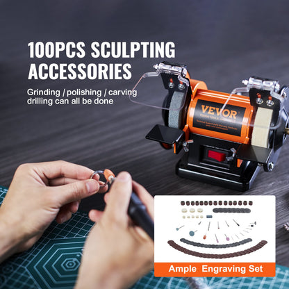 Jewelry Polisher, Bench Grinder Polishing & Buffing Machine, 3590RPM Bench Lathe Polisher with 1 Wool Wheel & 1 Abrasive Fiber Wheel & 1 Grinding Wheel & 100pcs Tools - Image 6