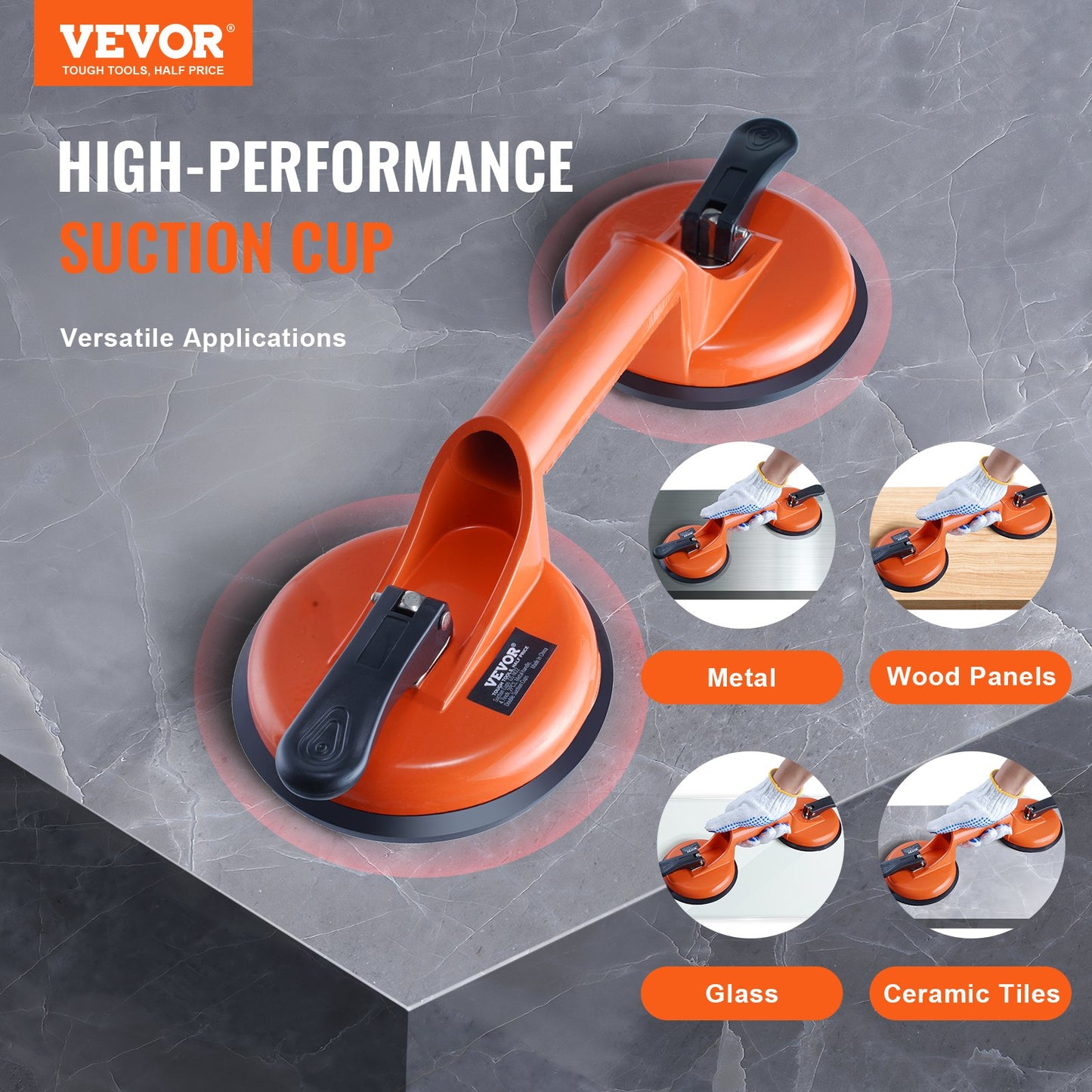 Glass Suction Cup, 119 mm 2 Pack 150 kg Load Capacity, Vacuum Suction Cup with Aluminum Handle, Heavy Duty Industrial Suction Cup Lifter Tool for Glass, Granite, Tile, Metal, Wood Panel Lifting - Image 2