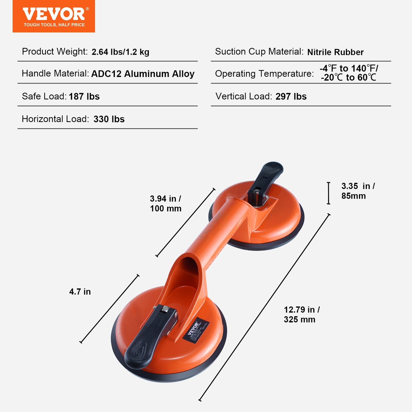 Glass Suction Cup, 119 mm 2 Pack 150 kg Load Capacity, Vacuum Suction Cup with Aluminum Handle, Heavy Duty Industrial Suction Cup Lifter Tool for Glass, Granite, Tile, Metal, Wood Panel Lifting - Image 7
