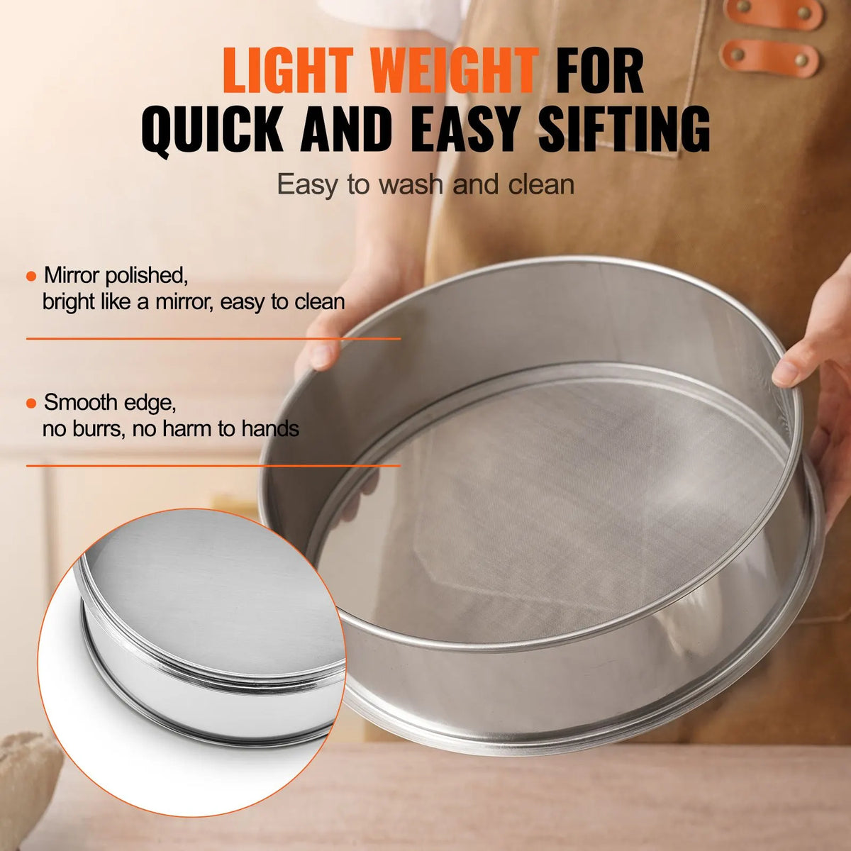 Flour Sieve Fine Mesh, 80 Mesh Flour Sifter, 304 Stainless Steel Fine Mesh Sifter Food-grade, Dia. 12.6" Fine Mesh Strainers for Baking, 5 Sizes Mesh hole for Mungbean, Rice, Flour, Pearl Powder - Image 5