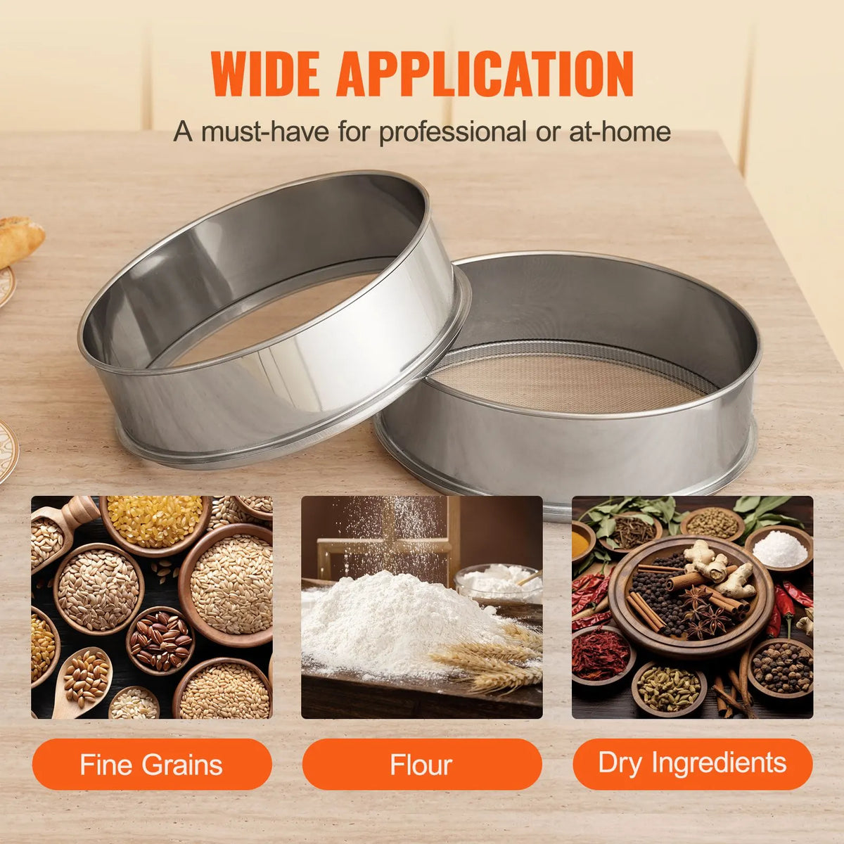 Flour Sieve Fine Mesh, 80 Mesh Flour Sifter, 304 Stainless Steel Fine Mesh Sifter Food-grade, Dia. 12.6" Fine Mesh Strainers for Baking, 5 Sizes Mesh hole for Mungbean, Rice, Flour, Pearl Powder - Image 6