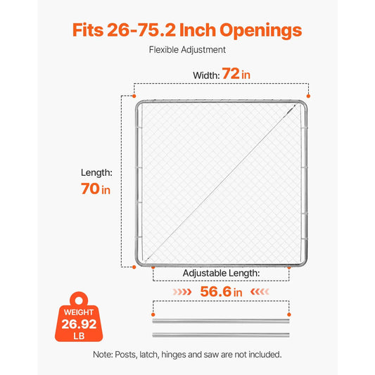 Chain Link Fence Gate, 70 x 72 in, Adjustable Chain Link Fence Panel, Fit 3 ft (W) x 4 ft (H) Garden Fence Gate Opening, Rust-Resistant Galvanized Fencing Gate for Farm Posts Not Included - Image 4