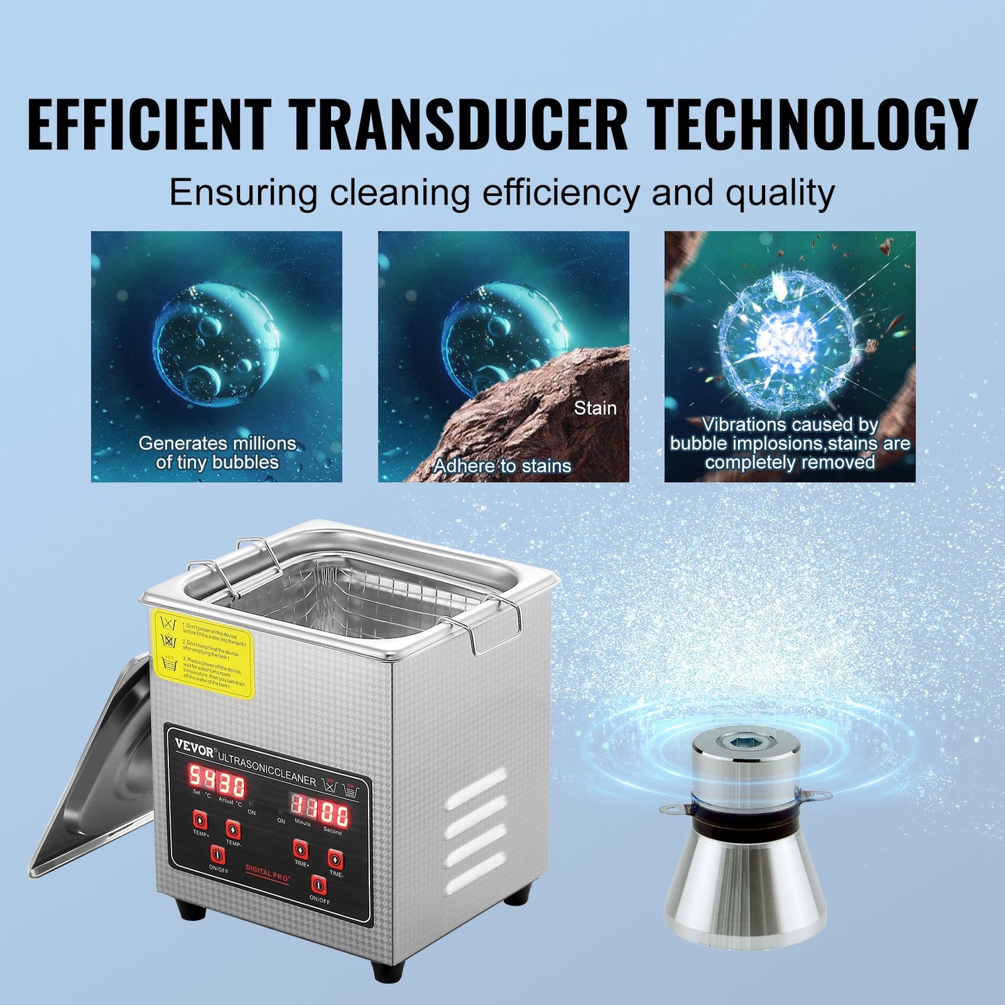 Ultrasonic Cleaner with Digital Timer & Heater, Professional Ultra Sonic Jewelry Cleaner, Stainless Steel Heated Cleaning Machine for Glasses Watch Rings Small Parts Circuit Board (2L) - Image 3