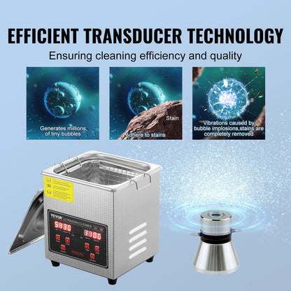 Ultrasonic Cleaner with Digital Timer & Heater, Professional Ultra Sonic Jewelry Cleaner, Stainless Steel Heated Cleaning Machine for Glasses Watch Rings Small Parts Circuit Board (2L) - Image 3