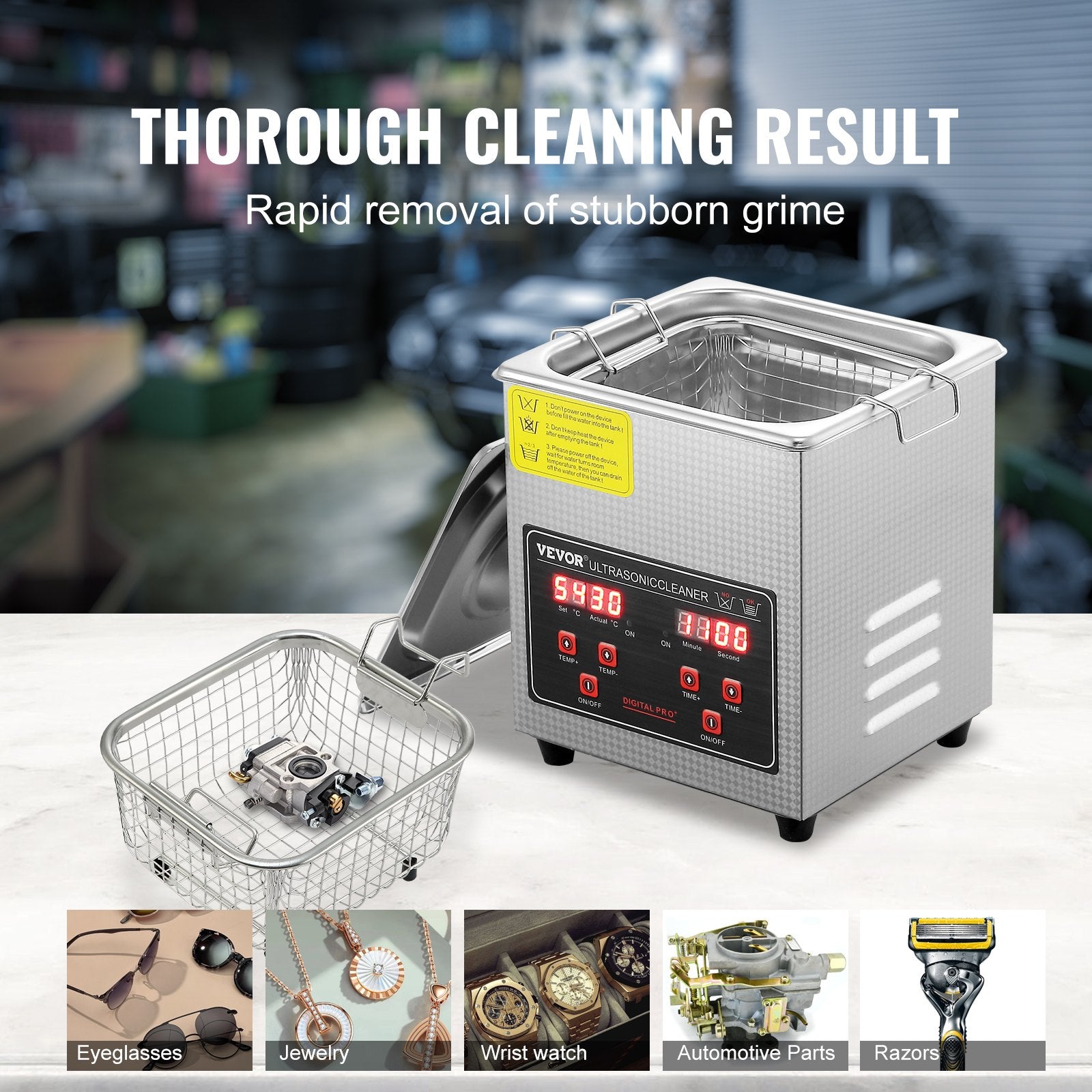 Ultrasonic Cleaner with Digital Timer & Heater, Professional Ultra Sonic Jewelry Cleaner, Stainless Steel Heated Cleaning Machine for Glasses Watch Rings Small Parts Circuit Board (2L) - Image 5