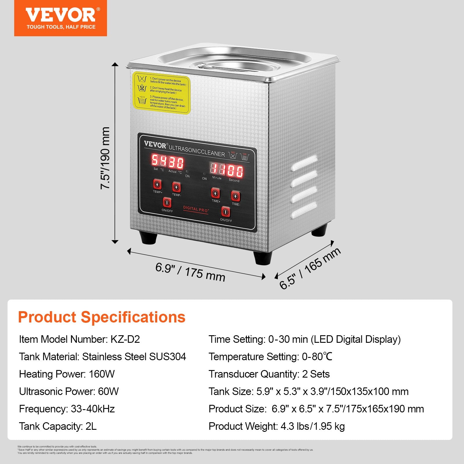 Ultrasonic Cleaner with Digital Timer & Heater, Professional Ultra Sonic Jewelry Cleaner, Stainless Steel Heated Cleaning Machine for Glasses Watch Rings Small Parts Circuit Board (2L) - Image 7